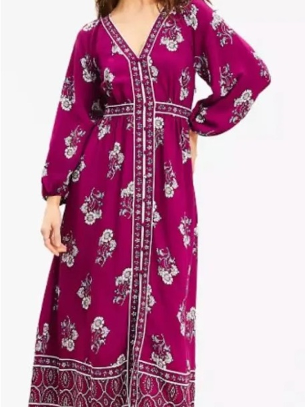 LOFT Fuchsia Floral Boho Midi Dress